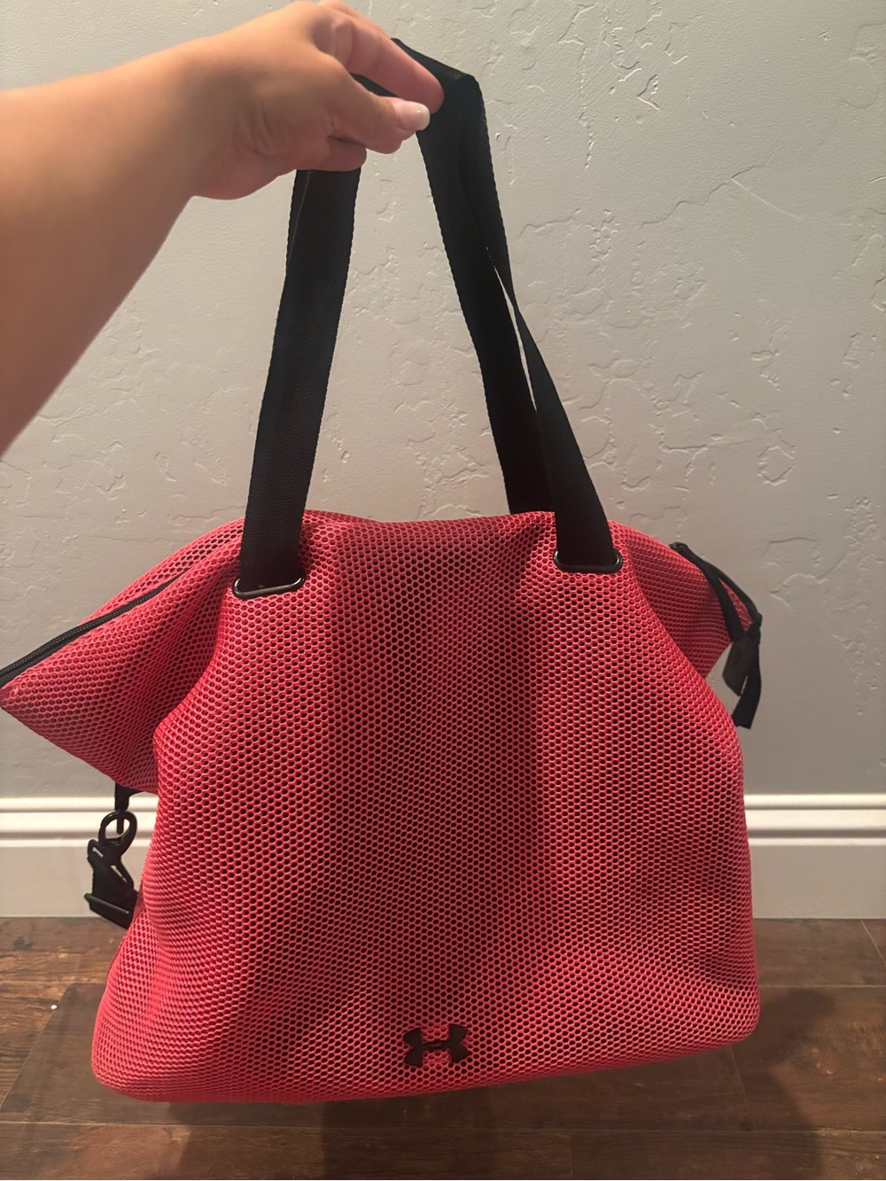 Under Armour Pink/Coral Mesh Weekender Bag with Black Straps